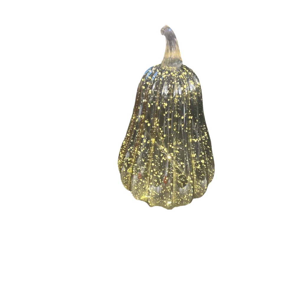 NEW Silver Colored Speckled Glass Pumpkin With Gold Lights